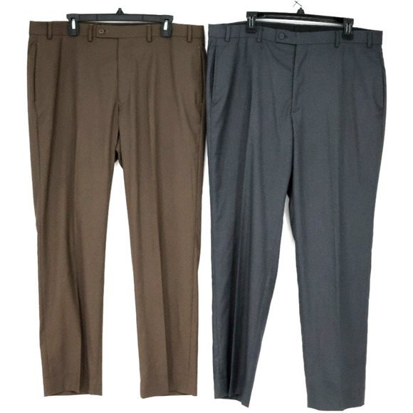 Calvin Klein Dress Pants Mens 38 x 31 Lot of 2 Gray and Brown Flat Front Career - Picture 1 of 16